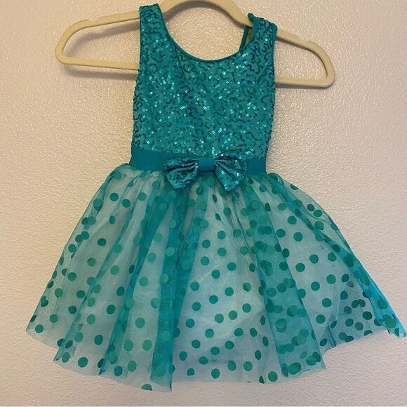 Weissman Dance tutu dress Kelly green teal polka Ain't She Sweet 7724 Child SC 6 - Picture 2 of 11